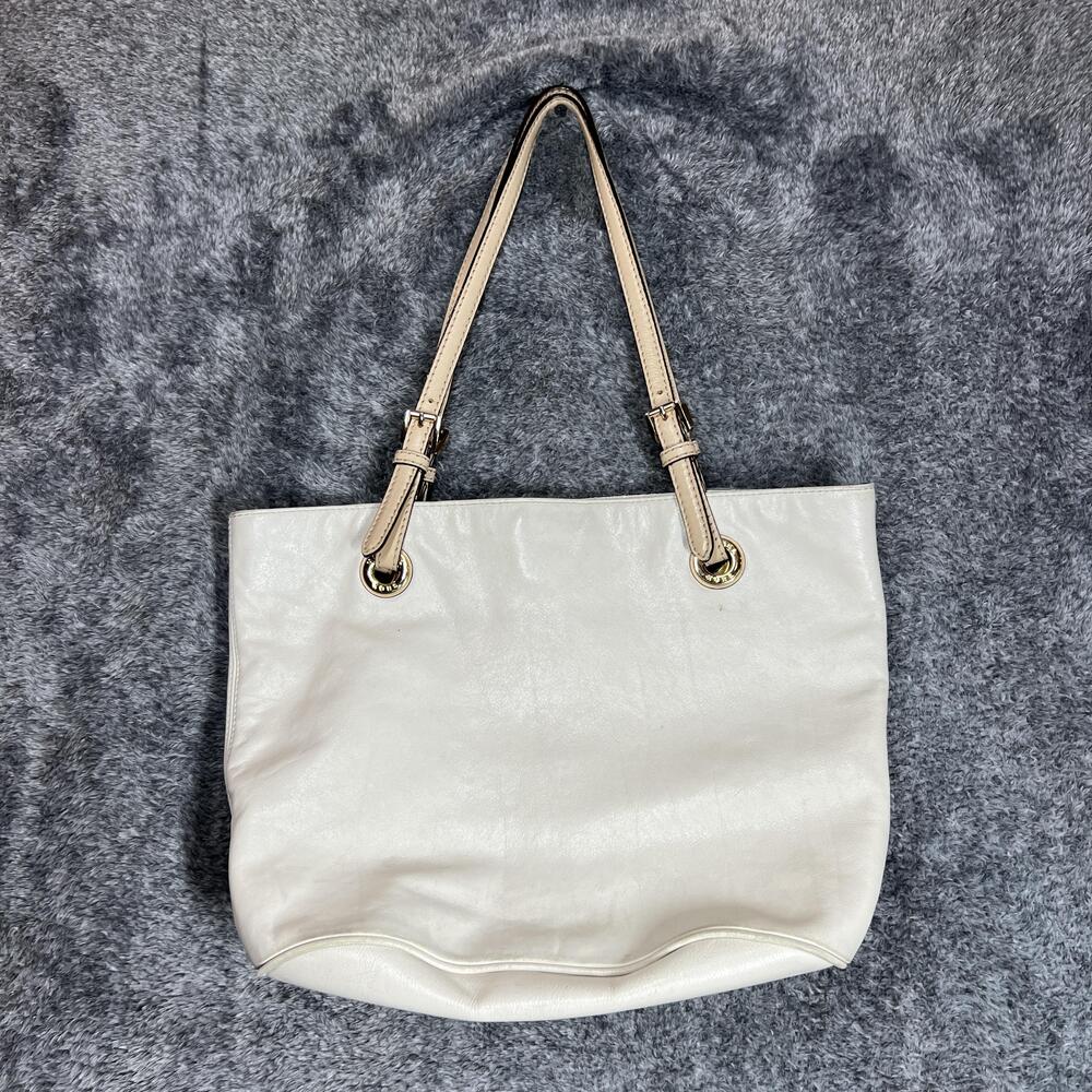 Michael Kors Shoulder Bag Womens Medium Cream Leather Tote Grommet Gold Hardware